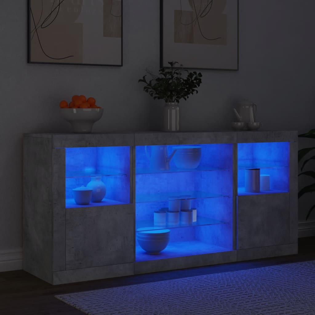 Buffet avec lumières LED gris béton 142,5x37x67 cm - XIOS