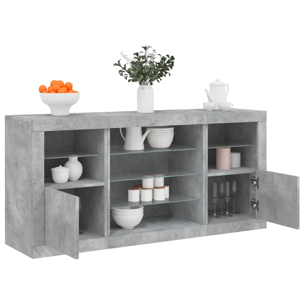 Buffet avec lumières LED gris béton 142,5x37x67 cm - XIOS