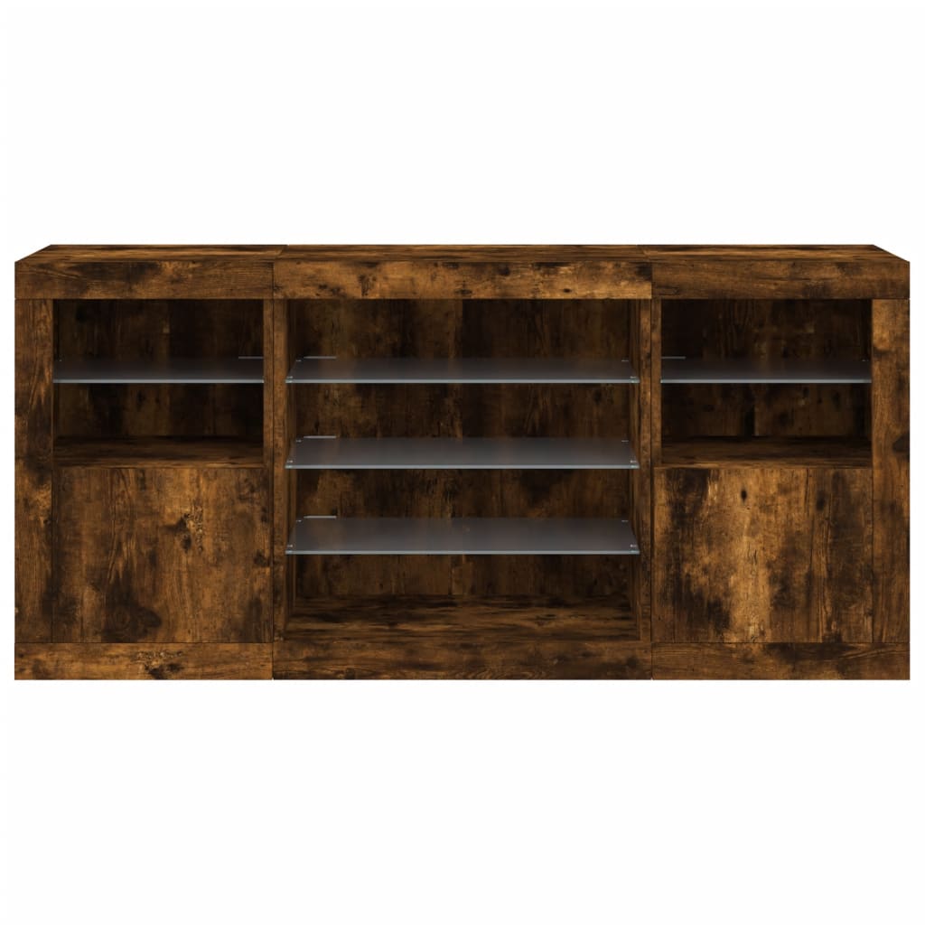 Buffet avec lumières LED chêne fumé 142,5x37x67 cm - XIOS