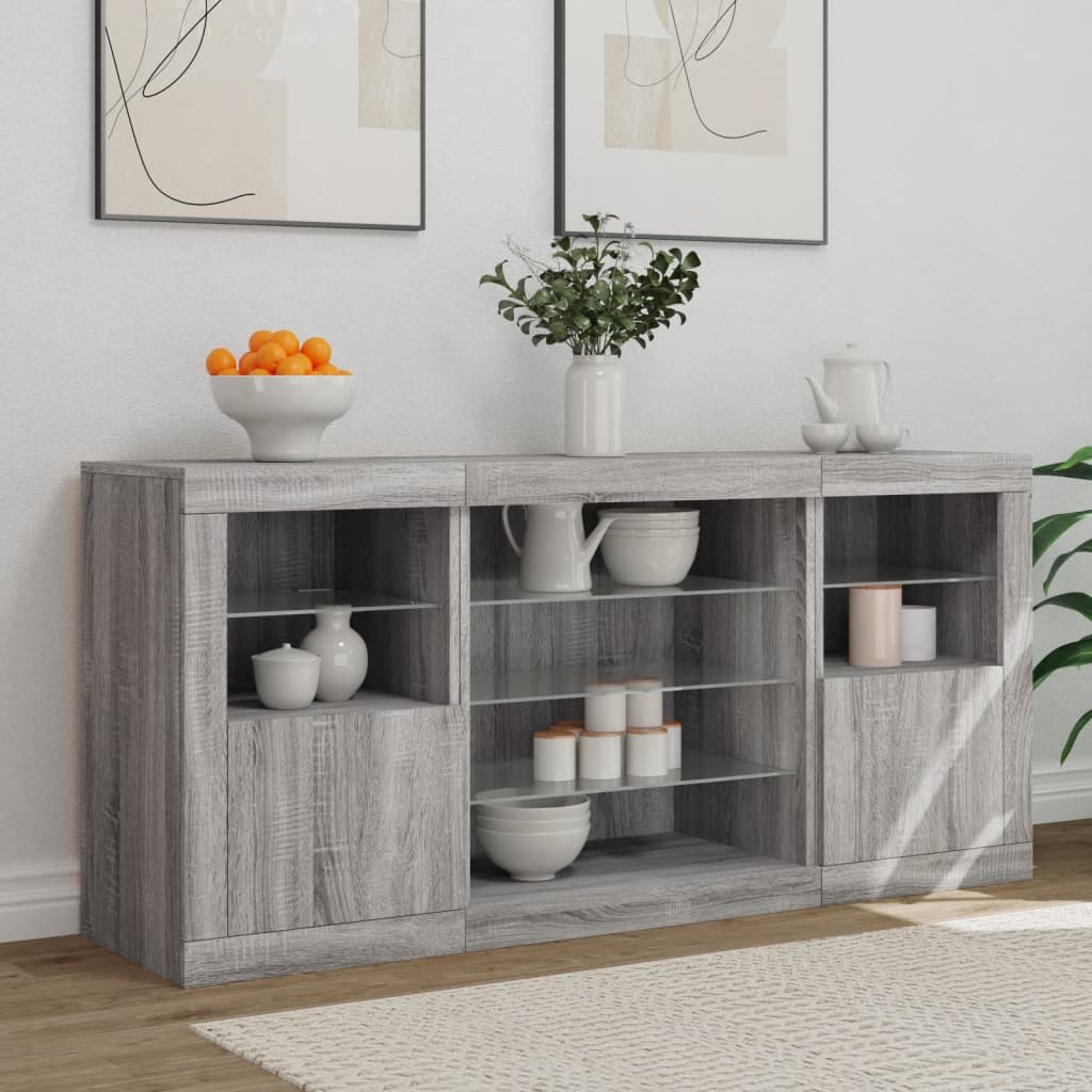 Buffet avec lumières LED sonoma gris 142,5x37x67 cm