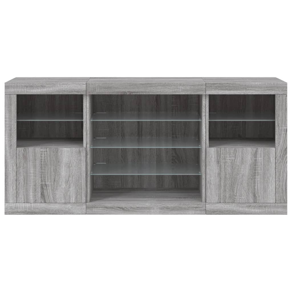 Buffet avec lumières LED sonoma gris 142,5x37x67 cm