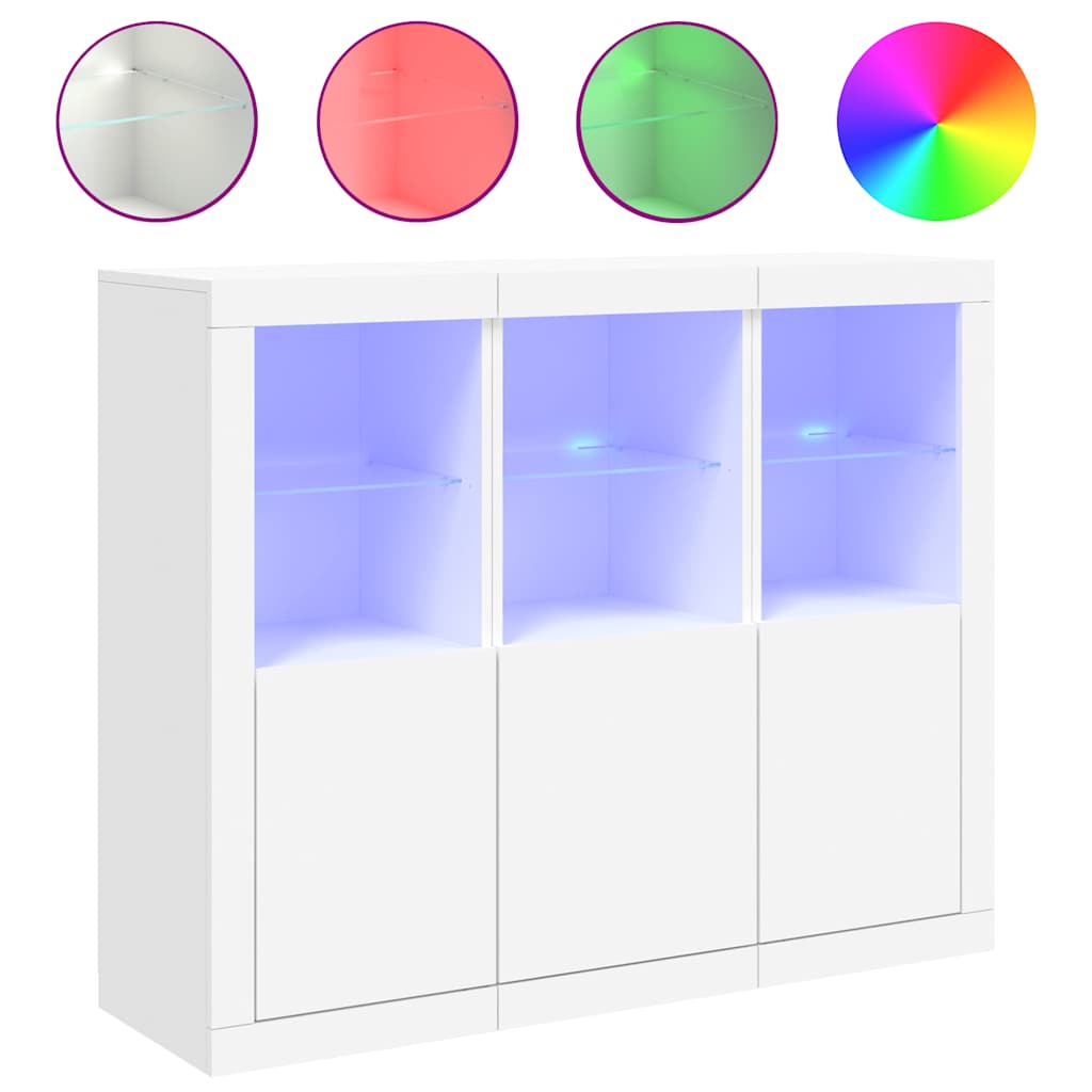 Buffets avec lumières LED 3 pcs blanc bois d'ingénierie