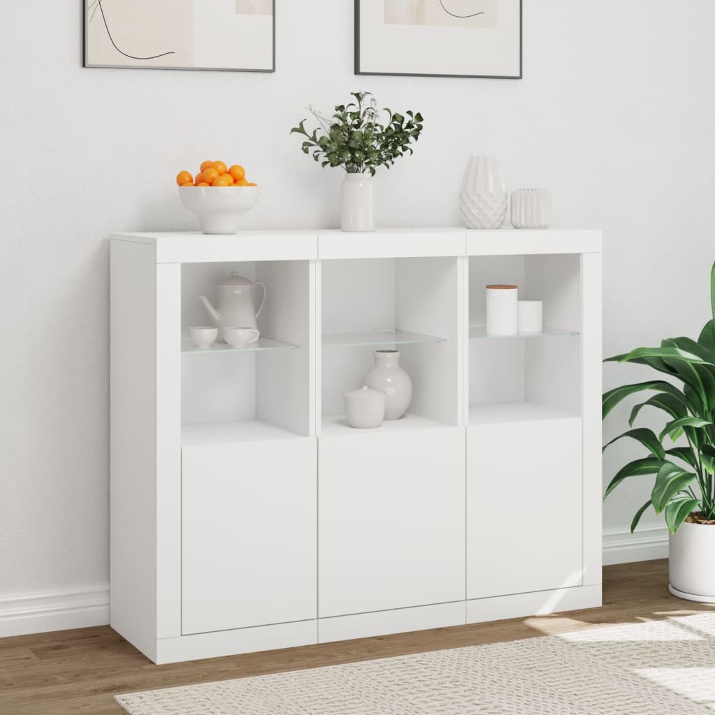 Buffets avec lumières LED 3 pcs blanc bois d'ingénierie