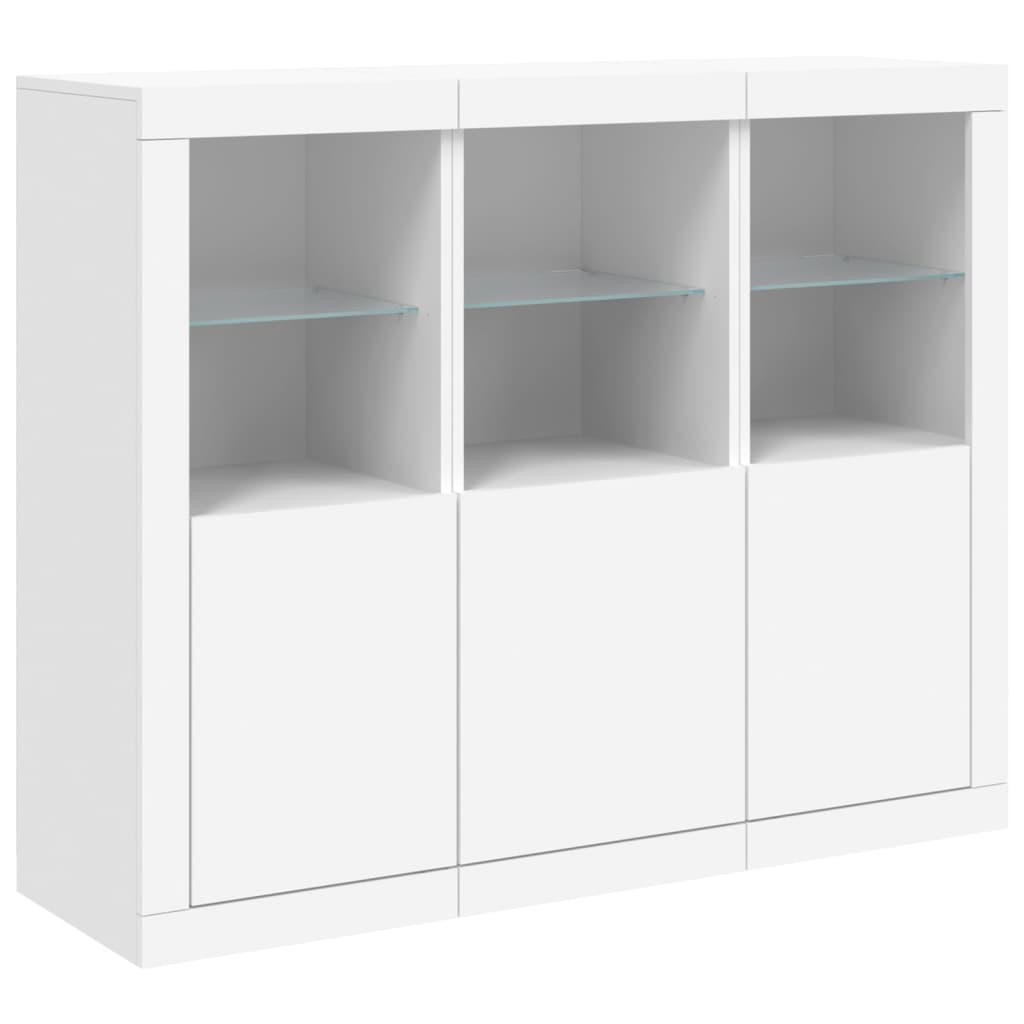 Buffets avec lumières LED 3 pcs blanc bois d'ingénierie - XIOS
