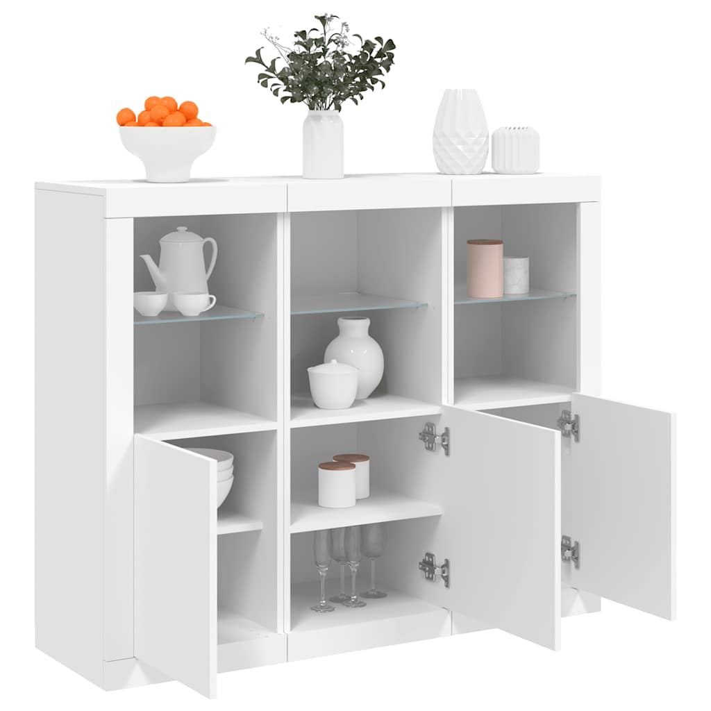 Buffets avec lumières LED 3 pcs blanc bois d'ingénierie - XIOS