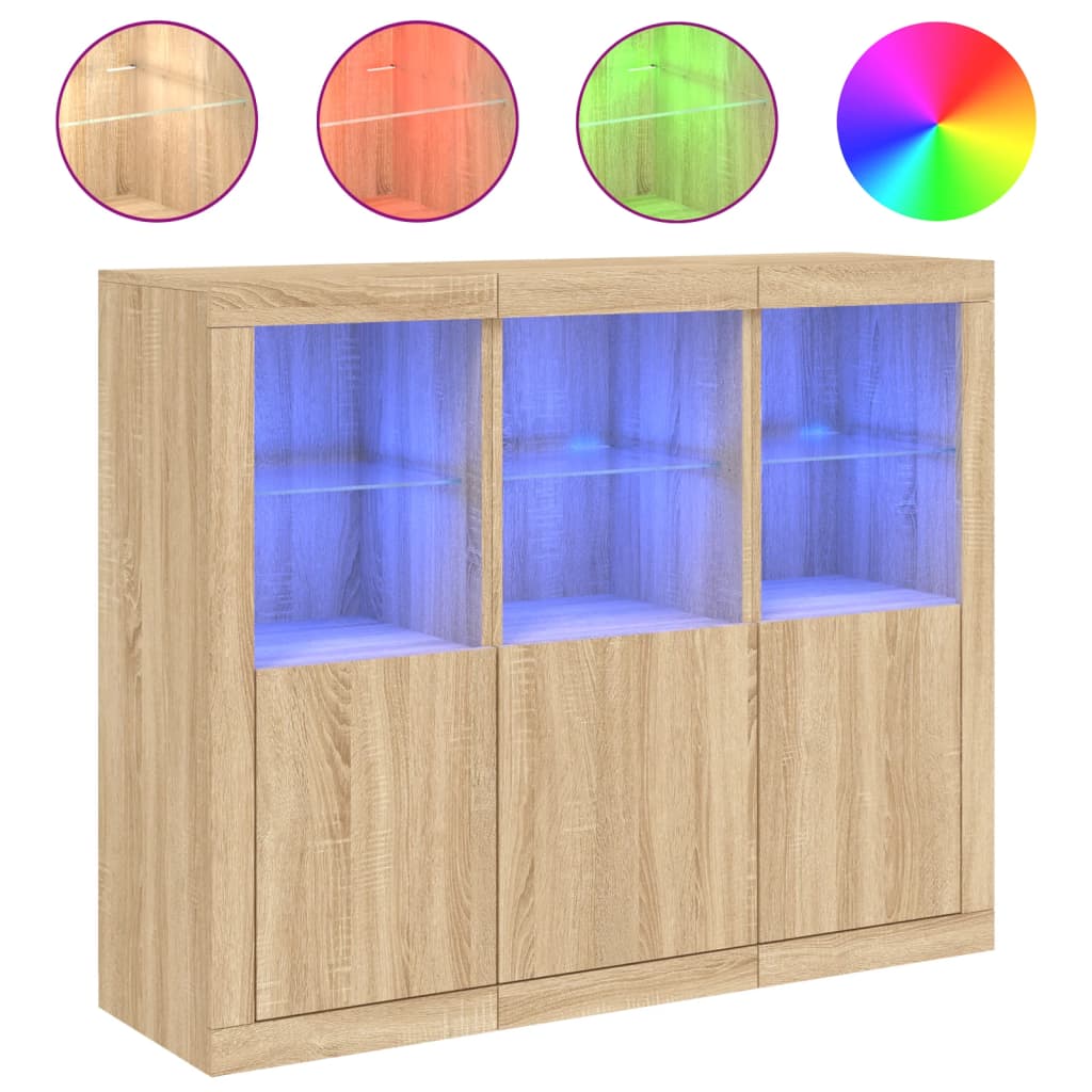 Buffets avec lumières LED 3 pcs chêne sonoma bois d'ingénierie - XIOS