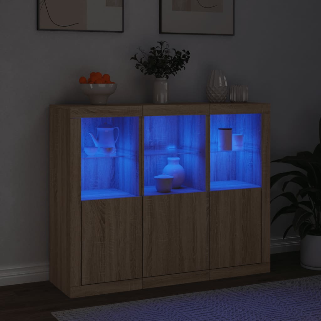 Buffets avec lumières LED 3 pcs chêne sonoma bois d'ingénierie - XIOS