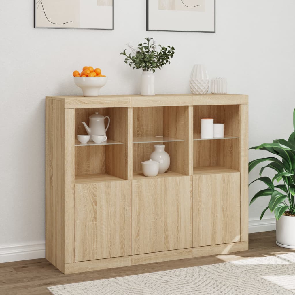 Buffets avec lumières LED 3 pcs chêne sonoma bois d'ingénierie - XIOS