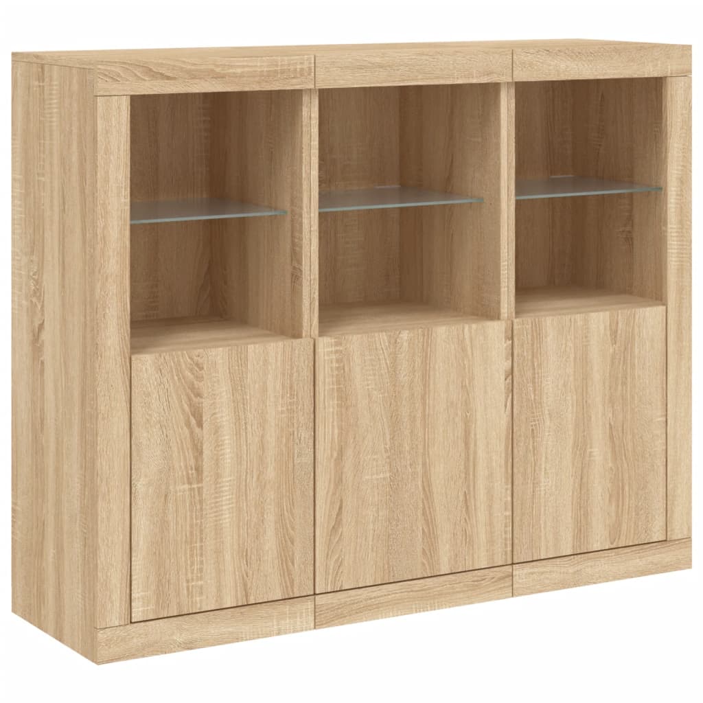 Buffets avec lumières LED 3 pcs chêne sonoma bois d'ingénierie - XIOS