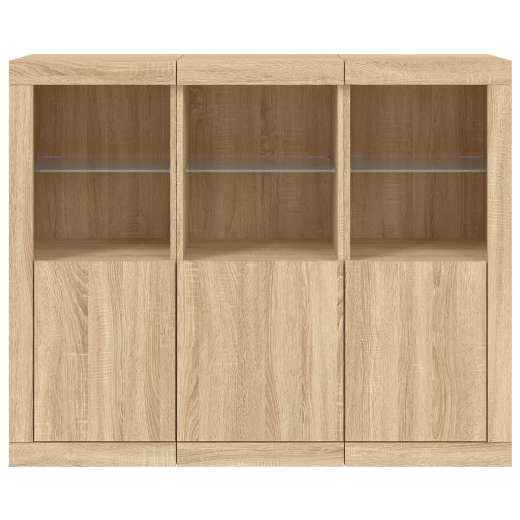 Buffets avec lumières LED 3 pcs chêne sonoma bois d'ingénierie - XIOS