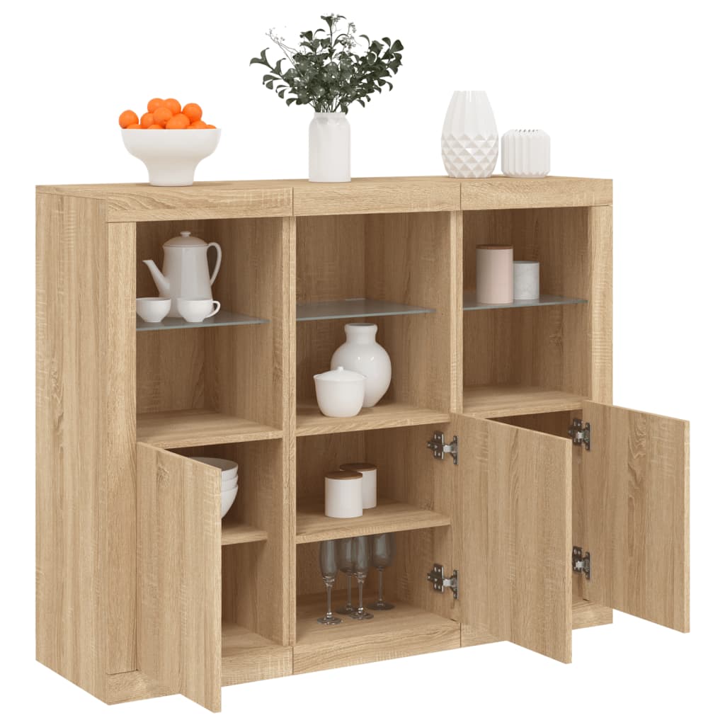 Buffets avec lumières LED 3 pcs chêne sonoma bois d'ingénierie - XIOS
