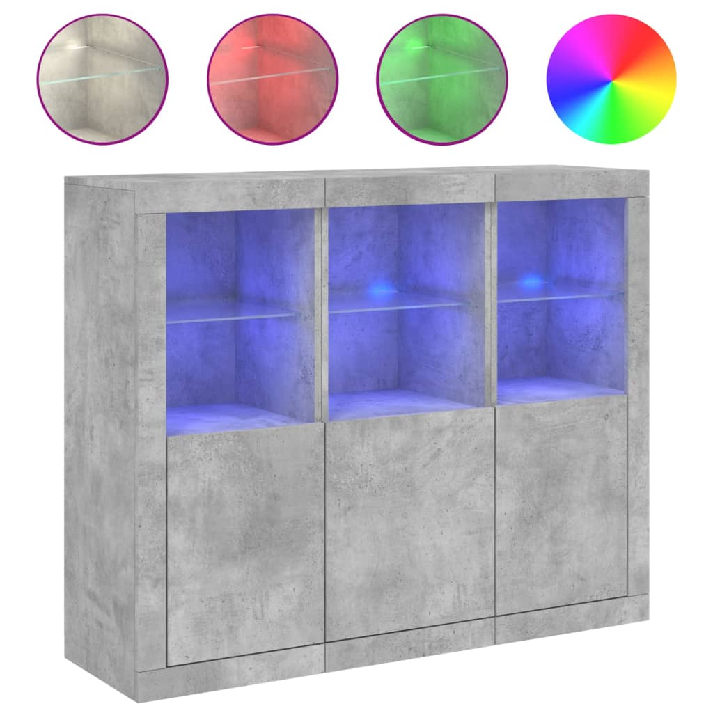 Buffets avec lumières LED 3 pcs gris béton bois d'ingénierie - XIOS