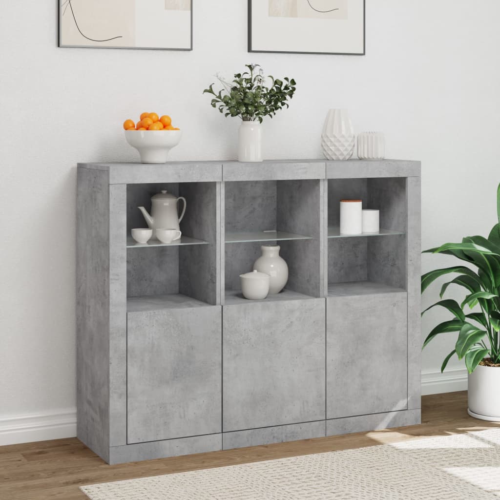 Buffets avec lumières LED 3 pcs gris béton bois d'ingénierie - XIOS