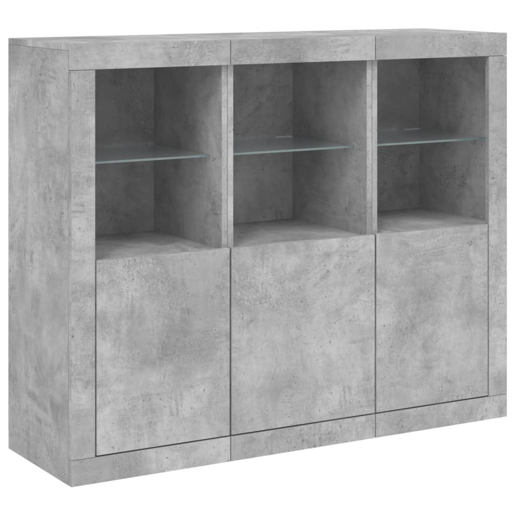 Buffets avec lumières LED 3 pcs gris béton bois d'ingénierie - XIOS