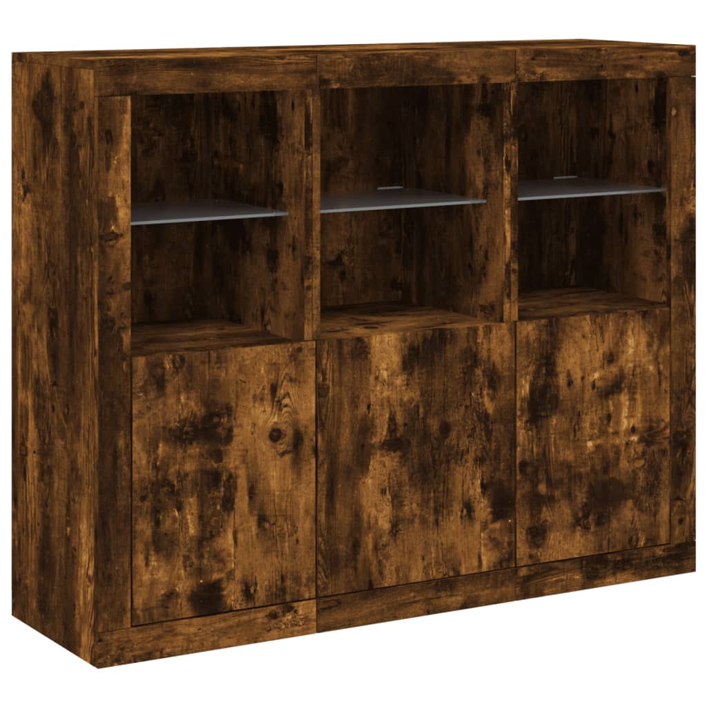 Buffets avec lumières LED 3 pcs chêne fumé bois d'ingénierie - XIOS
