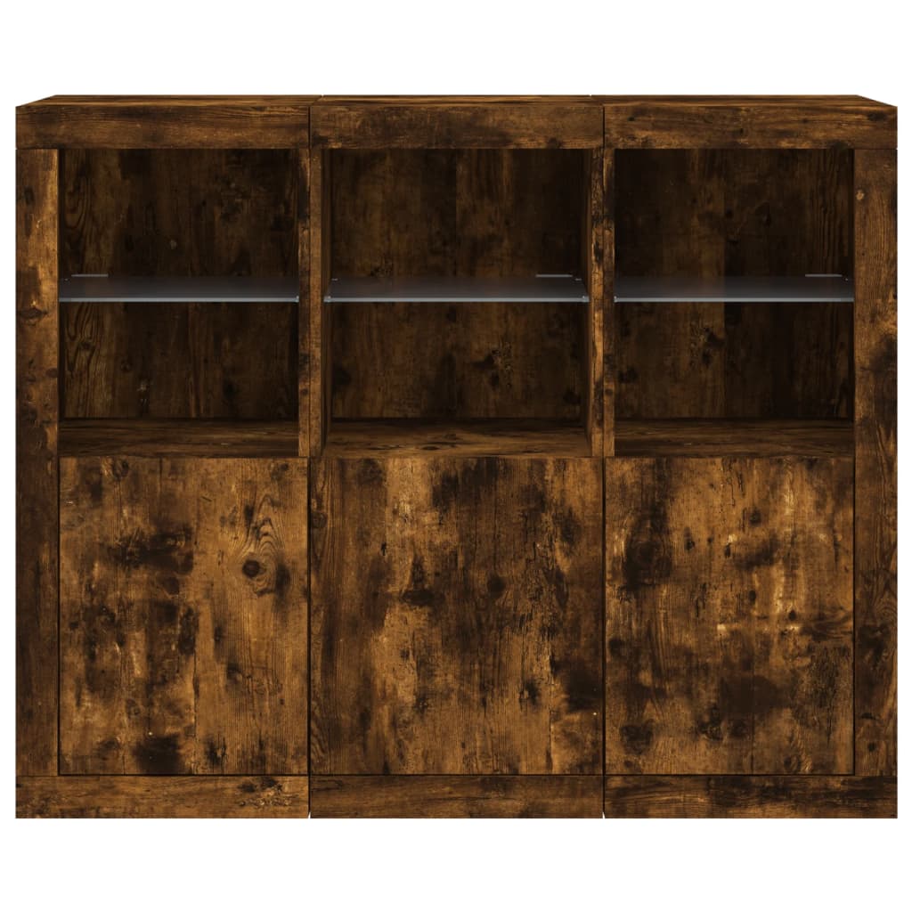 Buffets avec lumières LED 3 pcs chêne fumé bois d'ingénierie - XIOS