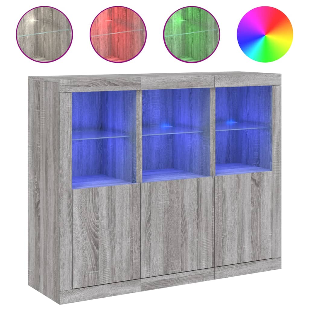 Buffets avec lumières LED 3 pcs sonoma gris bois d'ingénierie - XIOS