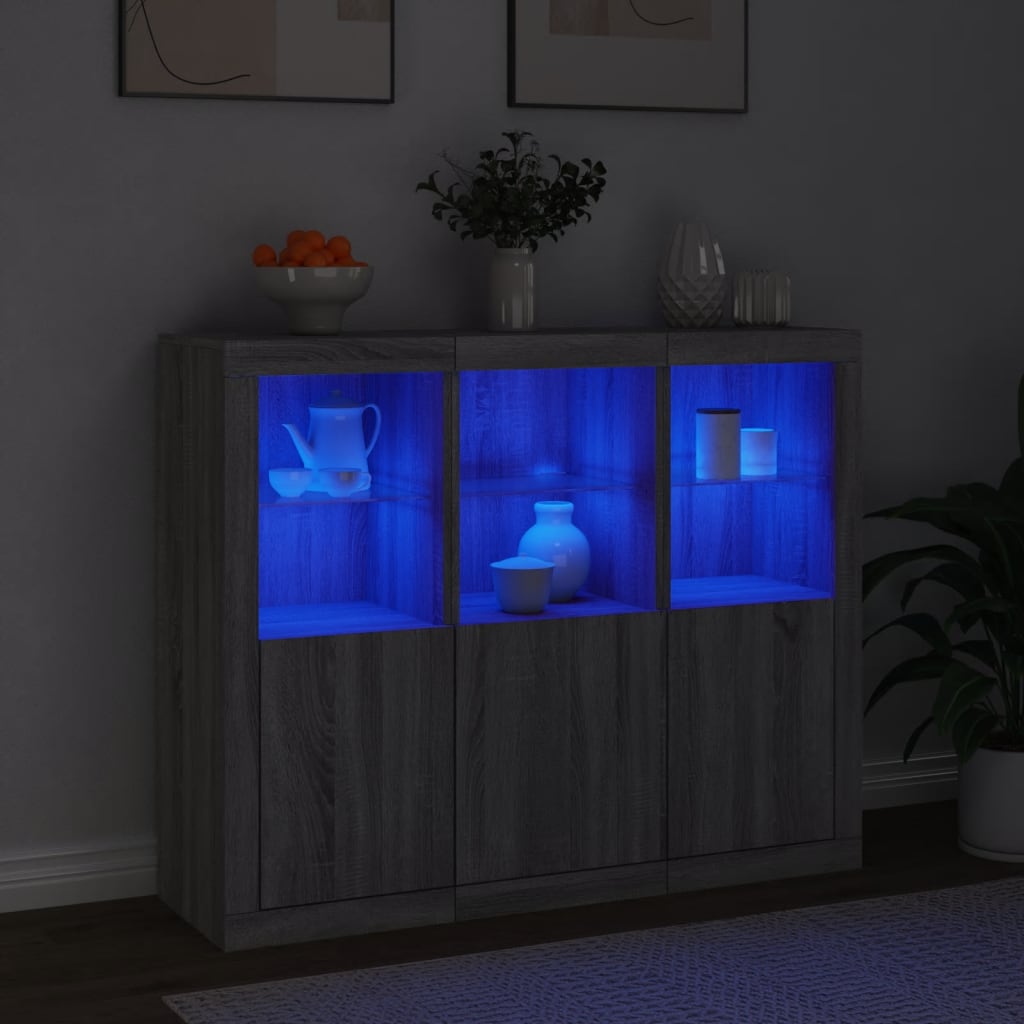 Buffets avec lumières LED 3 pcs sonoma gris bois d'ingénierie - XIOS