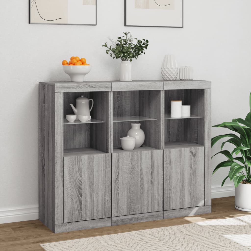 Buffets avec lumières LED 3 pcs sonoma gris bois d'ingénierie - XIOS