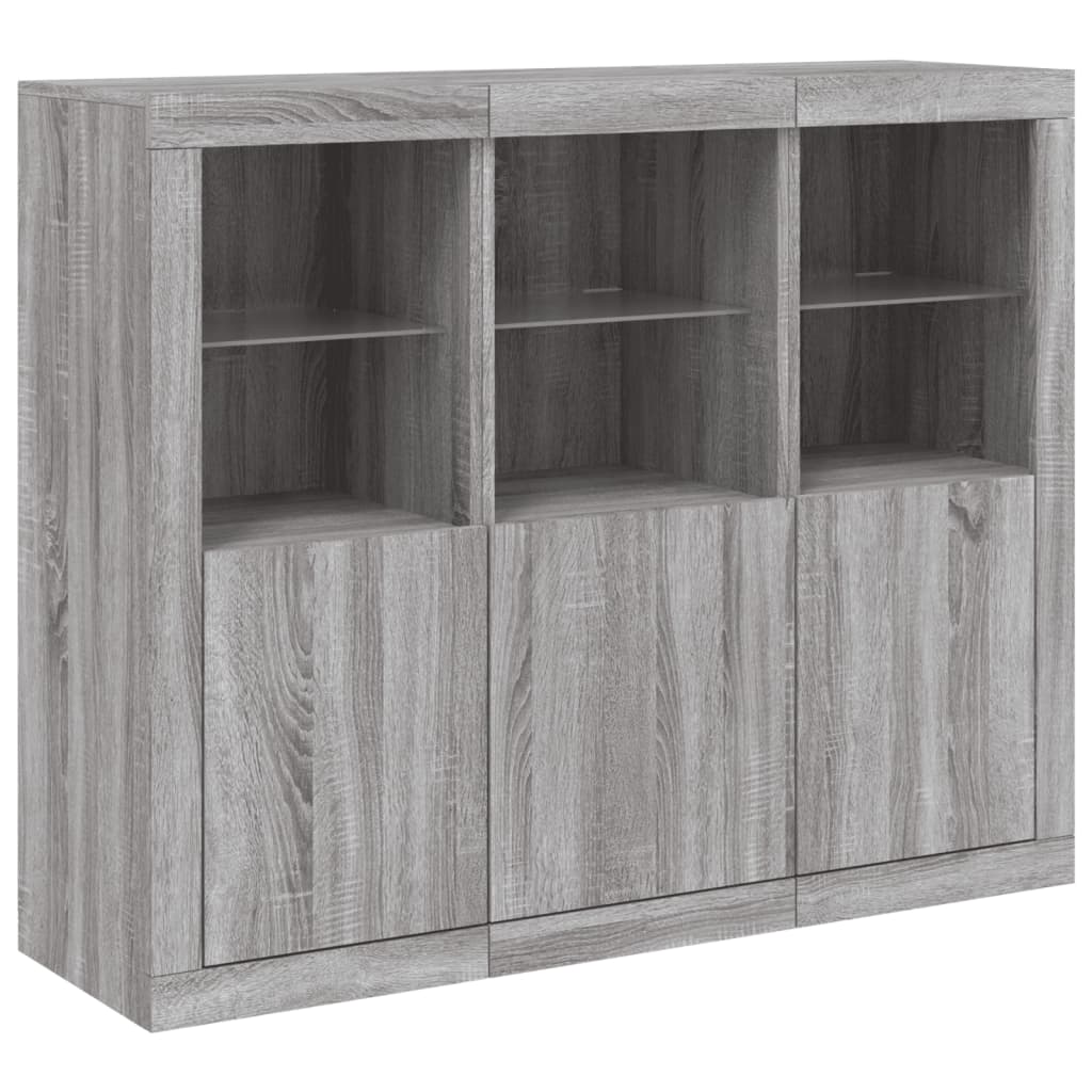 Buffets avec lumières LED 3 pcs sonoma gris bois d'ingénierie - XIOS