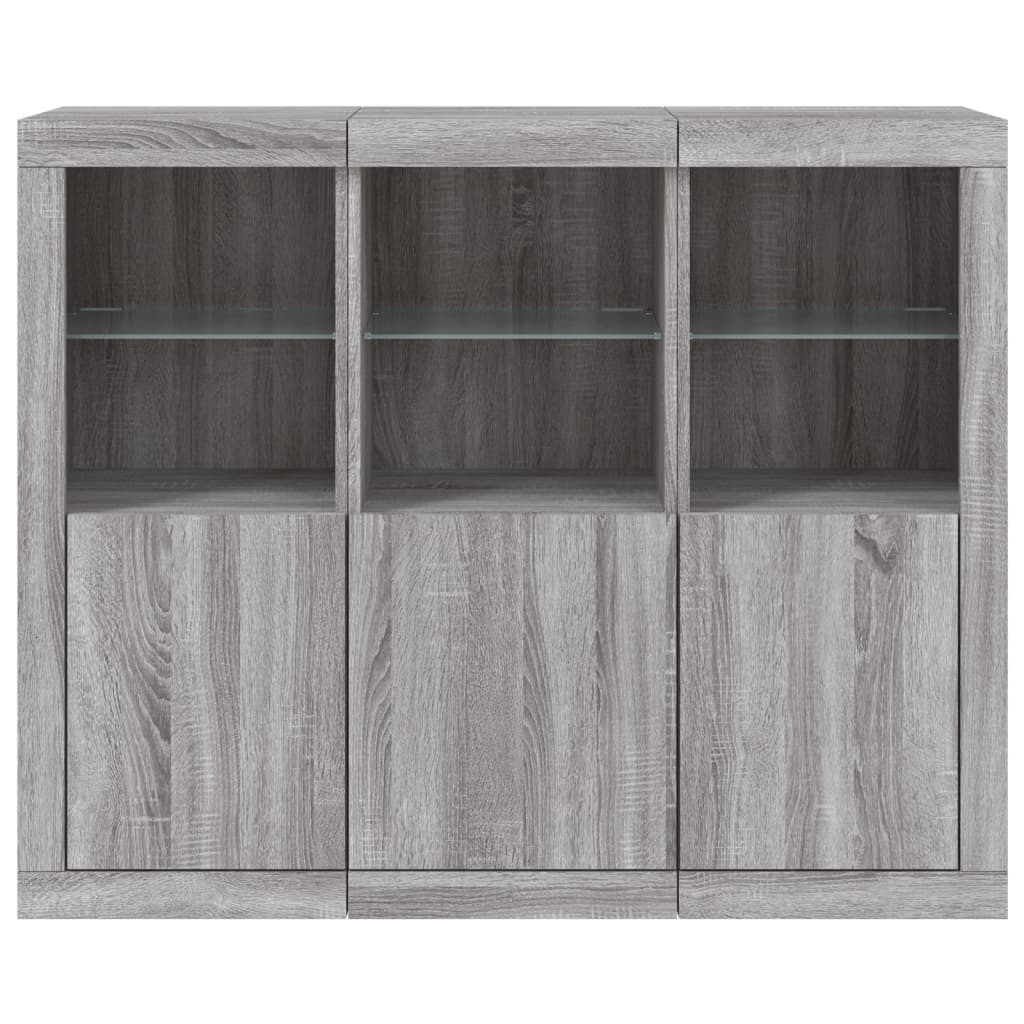 Buffets avec lumières LED 3 pcs sonoma gris bois d'ingénierie - XIOS