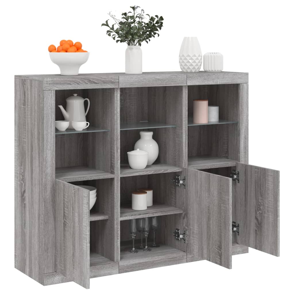 Buffets avec lumières LED 3 pcs sonoma gris bois d'ingénierie - XIOS