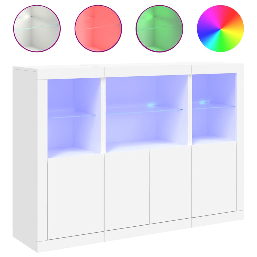 Buffets avec lumières LED 3 pcs blanc bois d'ingénierie