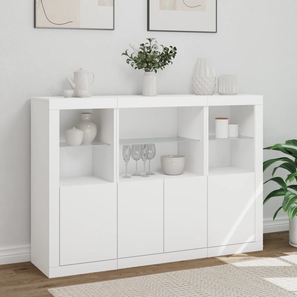 Buffets avec lumières LED 3 pcs blanc bois d'ingénierie