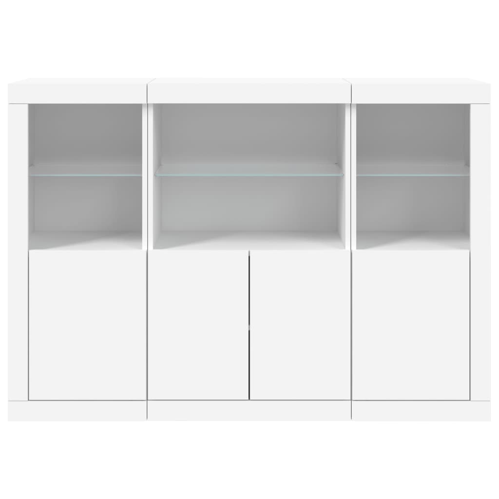 Buffets avec lumières LED 3 pcs blanc bois d'ingénierie