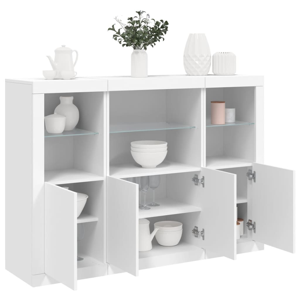 Buffets avec lumières LED 3 pcs blanc bois d'ingénierie - XIOS