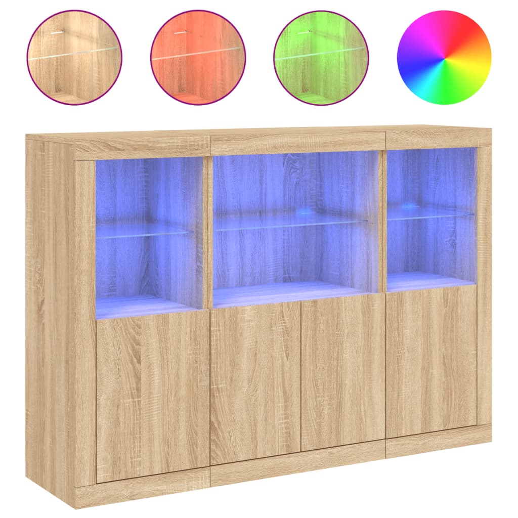 Buffets avec lumières LED 3 pcs chêne sonoma bois d'ingénierie - XIOS