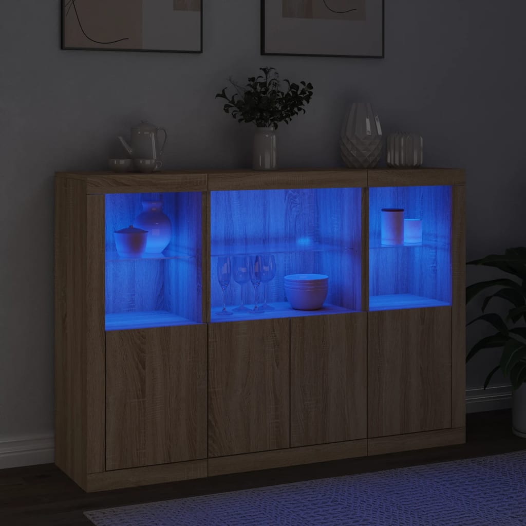 Buffets avec lumières LED 3 pcs chêne sonoma bois d'ingénierie - XIOS