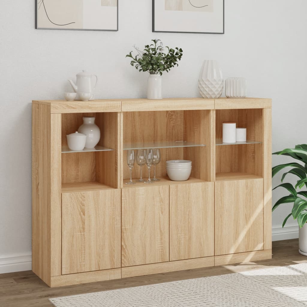 Buffets avec lumières LED 3 pcs chêne sonoma bois d'ingénierie