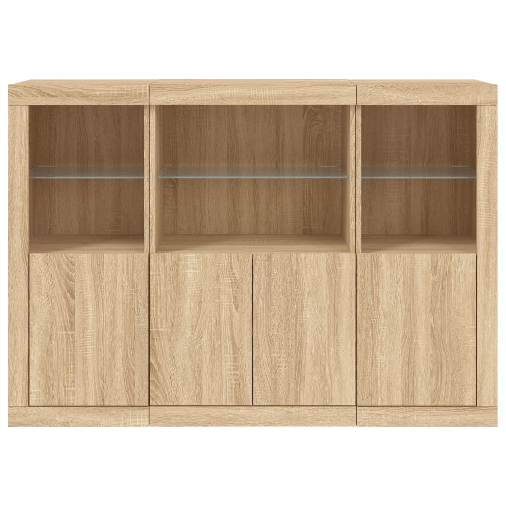 Buffets avec lumières LED 3 pcs chêne sonoma bois d'ingénierie