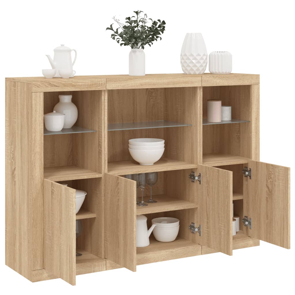 Buffets avec lumières LED 3 pcs chêne sonoma bois d'ingénierie - XIOS