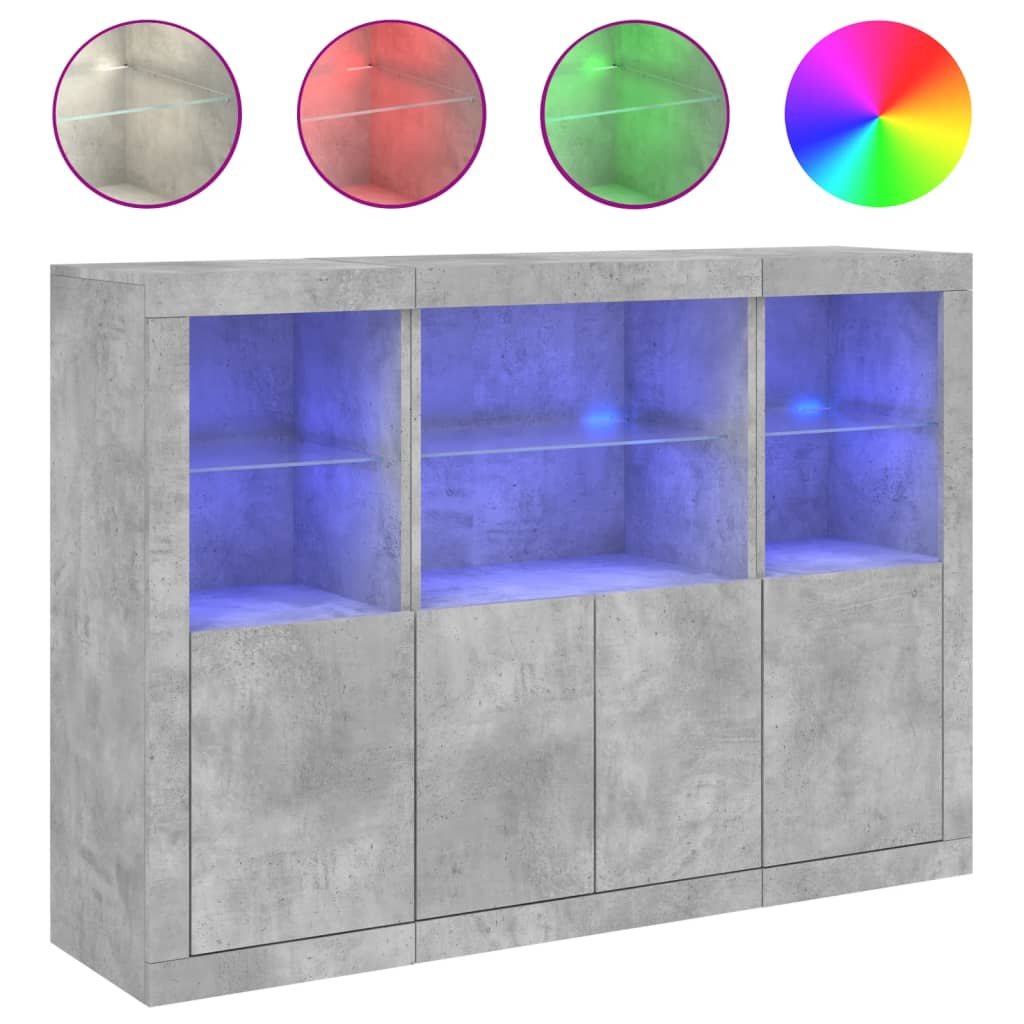 Buffets avec lumières LED 3 pcs gris béton bois d'ingénierie - XIOS
