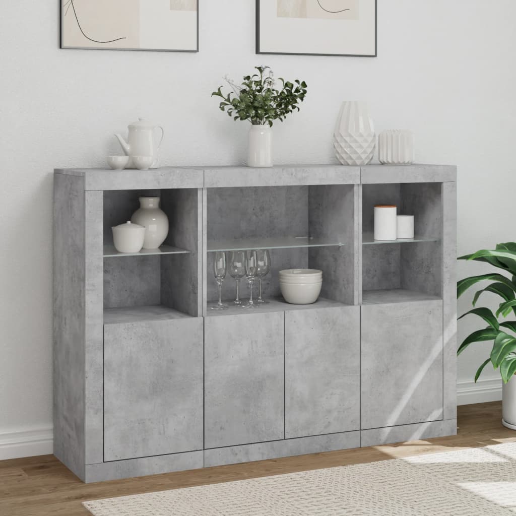 Buffets avec lumières LED 3 pcs gris béton bois d'ingénierie - XIOS