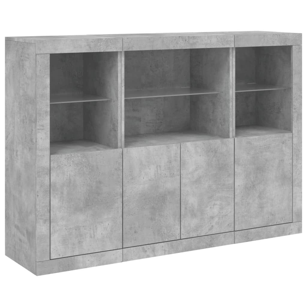 Buffets avec lumières LED 3 pcs gris béton bois d'ingénierie - XIOS