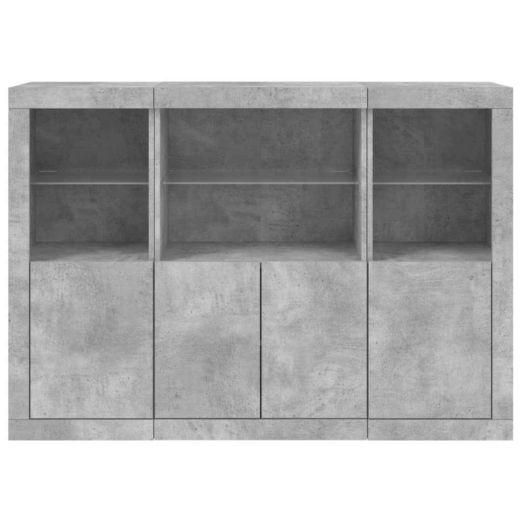 Buffets avec lumières LED 3 pcs gris béton bois d'ingénierie - XIOS