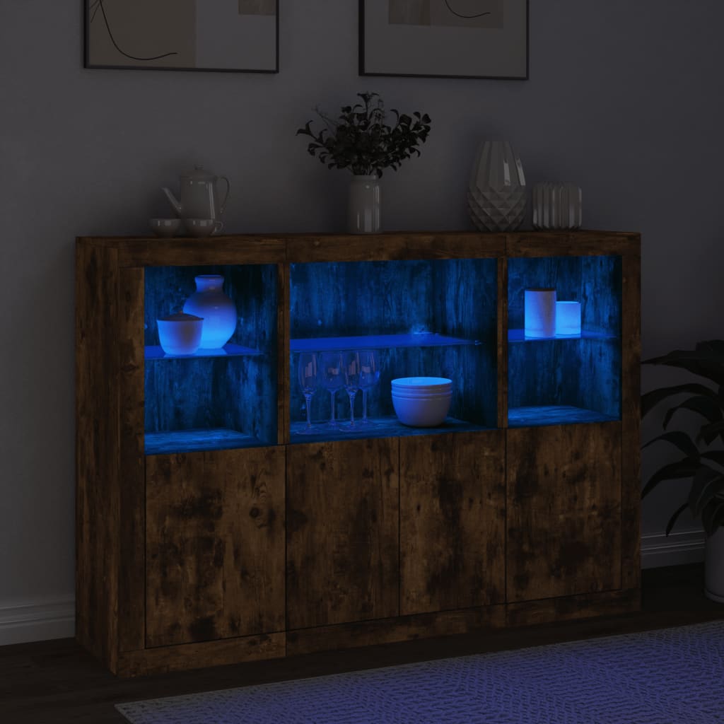 Buffets avec lumières LED 3 pcs chêne fumé bois d'ingénierie - XIOS