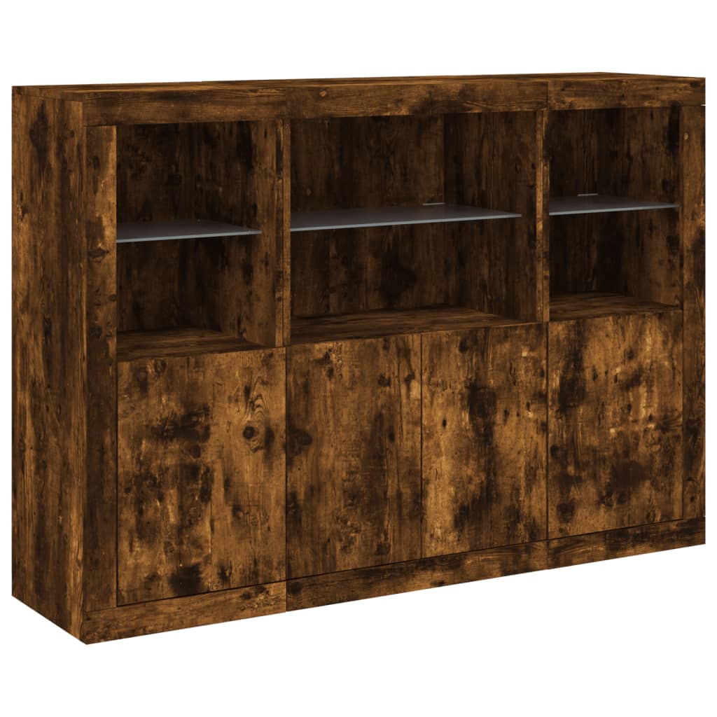 Buffets avec lumières LED 3 pcs chêne fumé bois d'ingénierie - XIOS