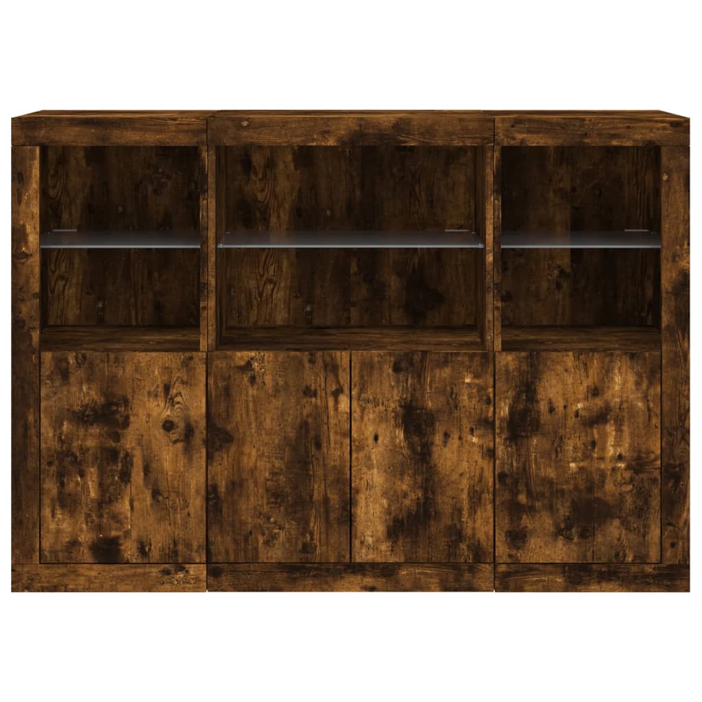 Buffets avec lumières LED 3 pcs chêne fumé bois d'ingénierie - XIOS