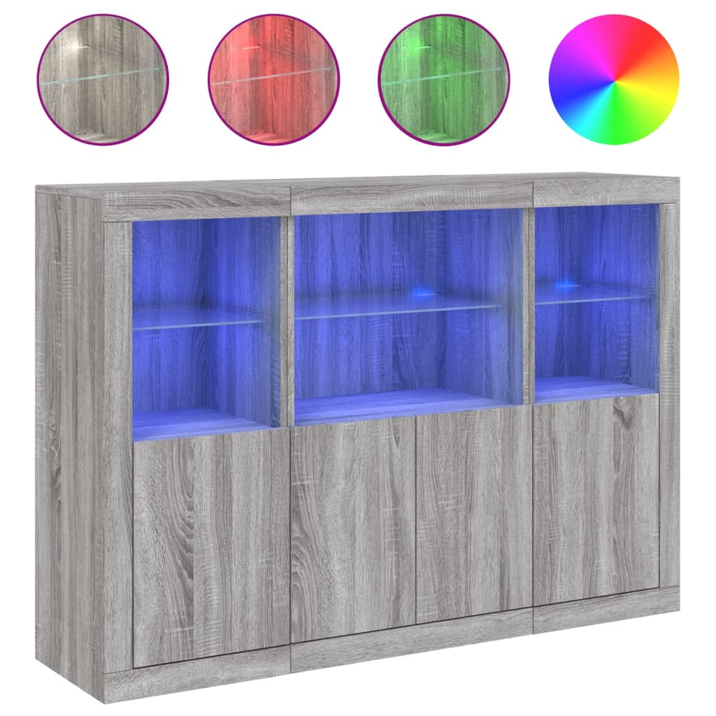 Buffets avec lumières LED 3 pcs sonoma gris bois d'ingénierie - XIOS