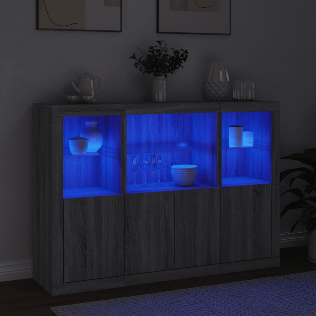 Buffets avec lumières LED 3 pcs sonoma gris bois d'ingénierie - XIOS