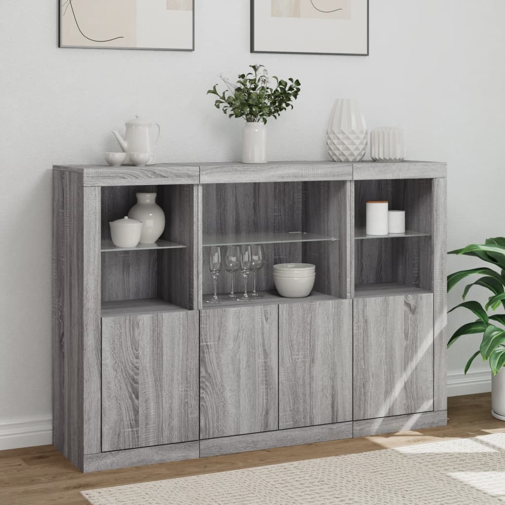 Buffets avec lumières LED 3 pcs sonoma gris bois d'ingénierie - XIOS