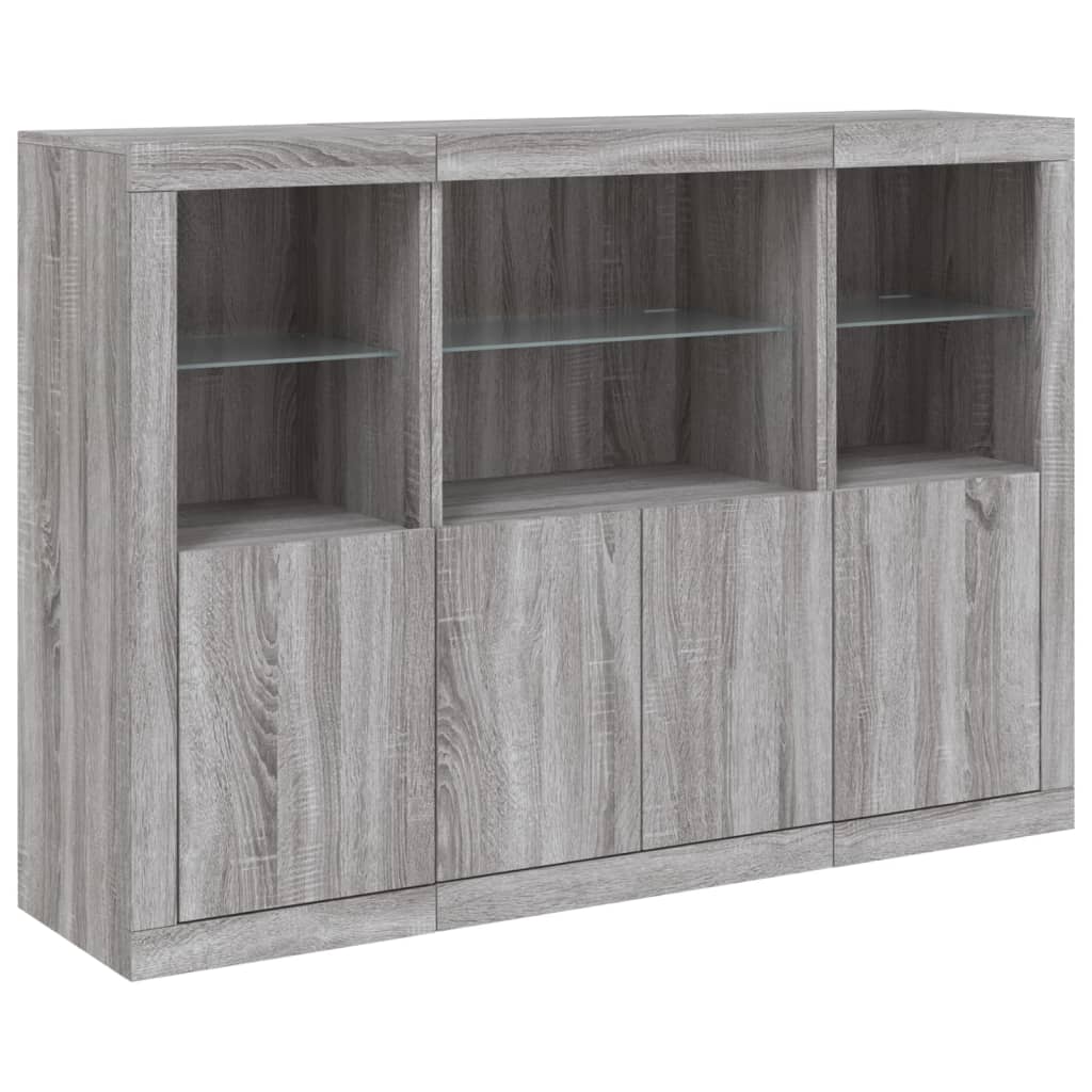 Buffets avec lumières LED 3 pcs sonoma gris bois d'ingénierie - XIOS