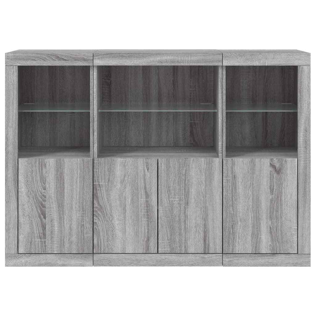 Buffets avec lumières LED 3 pcs sonoma gris bois d'ingénierie - XIOS