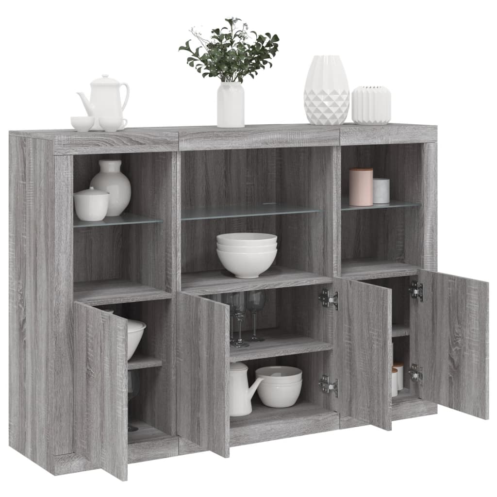 Buffets avec lumières LED 3 pcs sonoma gris bois d'ingénierie - XIOS