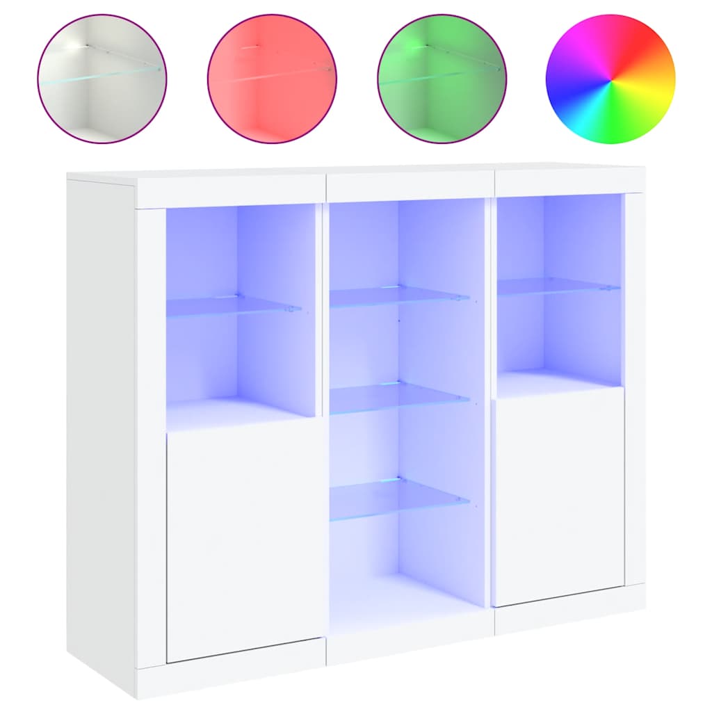 Buffets avec lumières LED 3 pcs blanc bois d'ingénierie