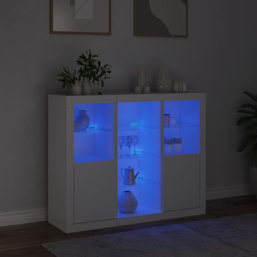 Buffets avec lumières LED 3 pcs blanc bois d'ingénierie - XIOS